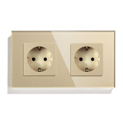 PRIZA DUBLĂ SCHUKO M1 PENTRU 2 DOZE, CU RAMA DIN STICLA